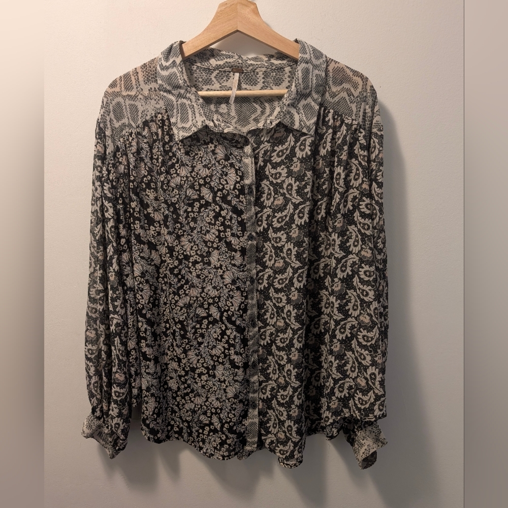 Free People Dani Button-Down Blouse  - Size L- Oversized